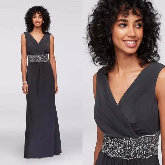 Alex Evenings | Dresses | Alex Evenings Long Jersey Vneck Gown With Beaded  Waist | Poshmark